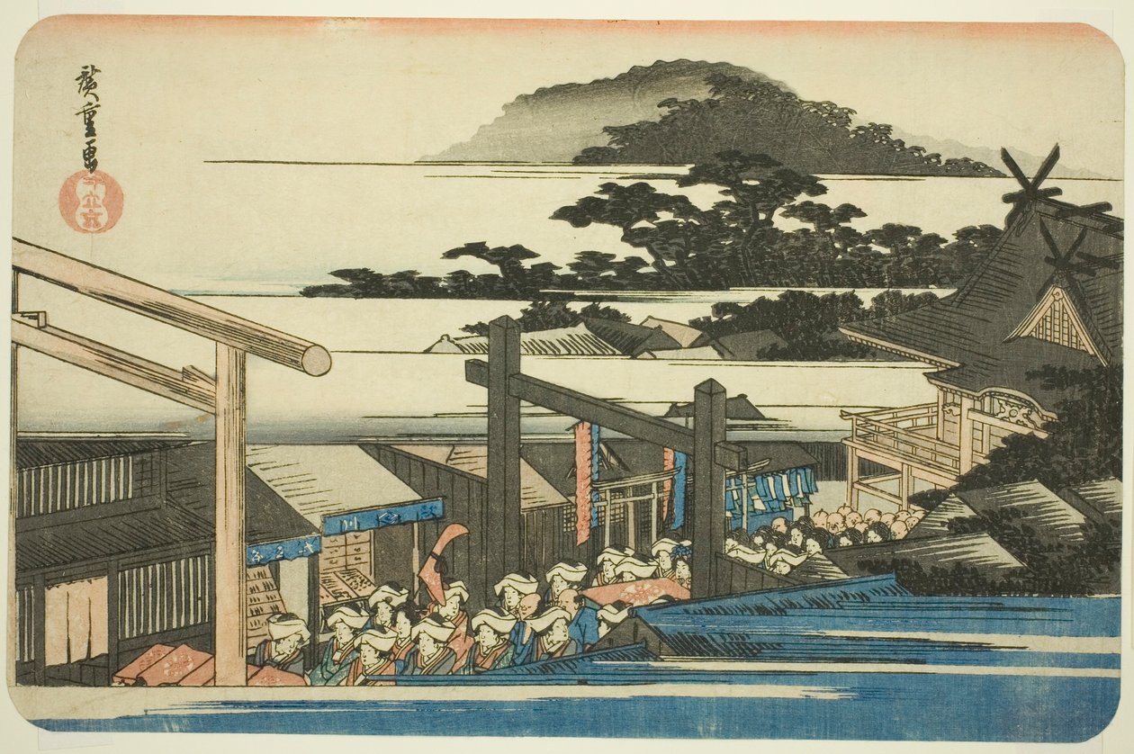A Shiba Shinmei szentély (Shiba Shinmei keidai) körzetei a "Híres helyek a keleti fővárosban (Toto meisho)" sorozatból alkotó: Utagawa Hiroshige