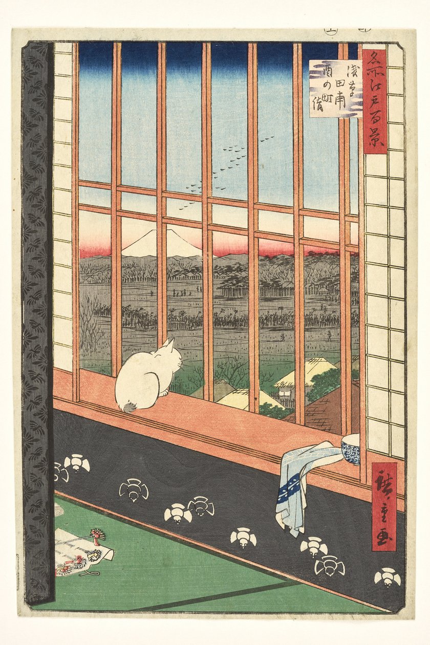 Rizsföldek Aszakuszában és a Torinomacsi fesztivál az „Edo 100 híres látképe” sorozatból alkotó: Utagawa Hiroshige