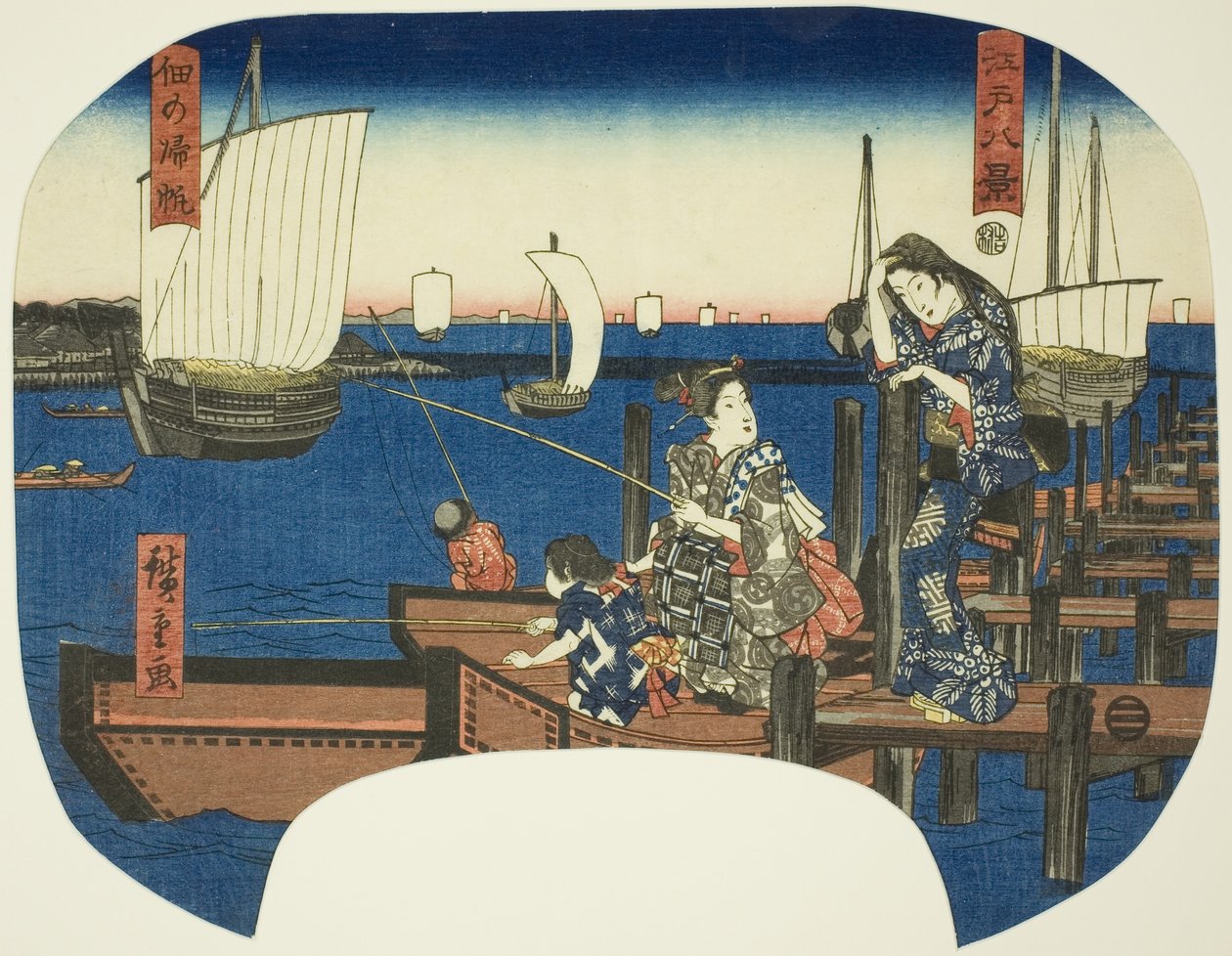 Soros r emberek g ismét ls Tsukudánál (Tsukuda normája), te sorozatból alkotó: Utagawa Hiroshige