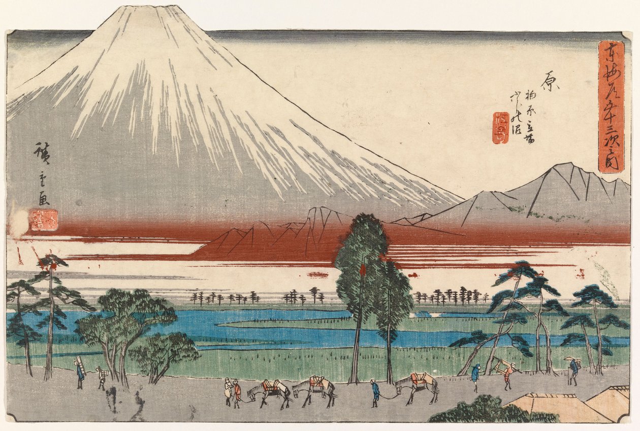 Folyóparti táj a Fudzsi-hegy lábánál alkotó: Utagawa Hiroshige