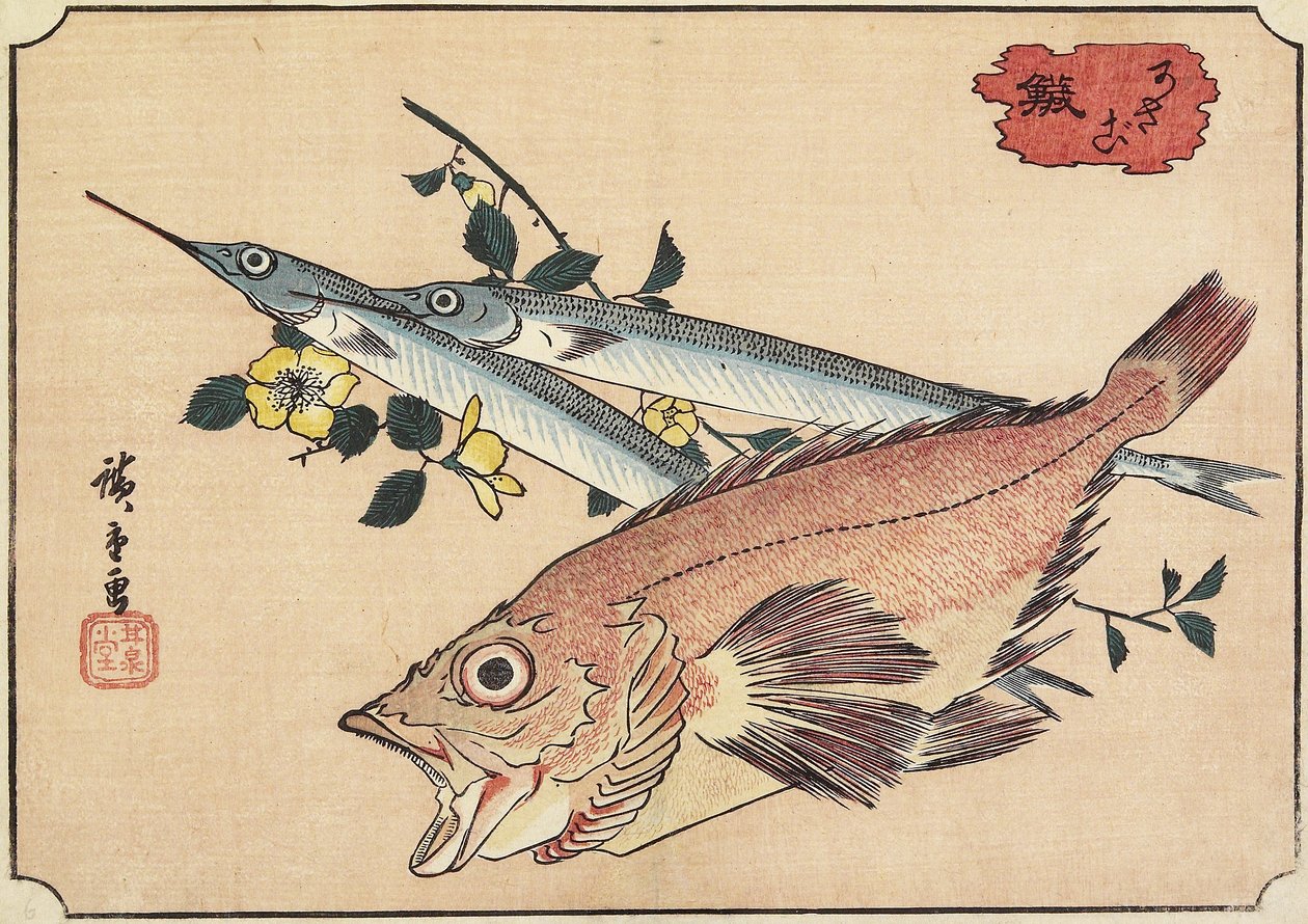 Sziklahal és félcsőr, 19. század eleje alkotó: Utagawa Hiroshige