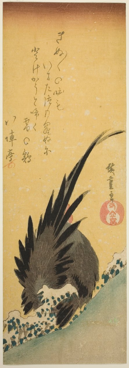 Kakas a domboldalon télen alkotó: Utagawa Hiroshige