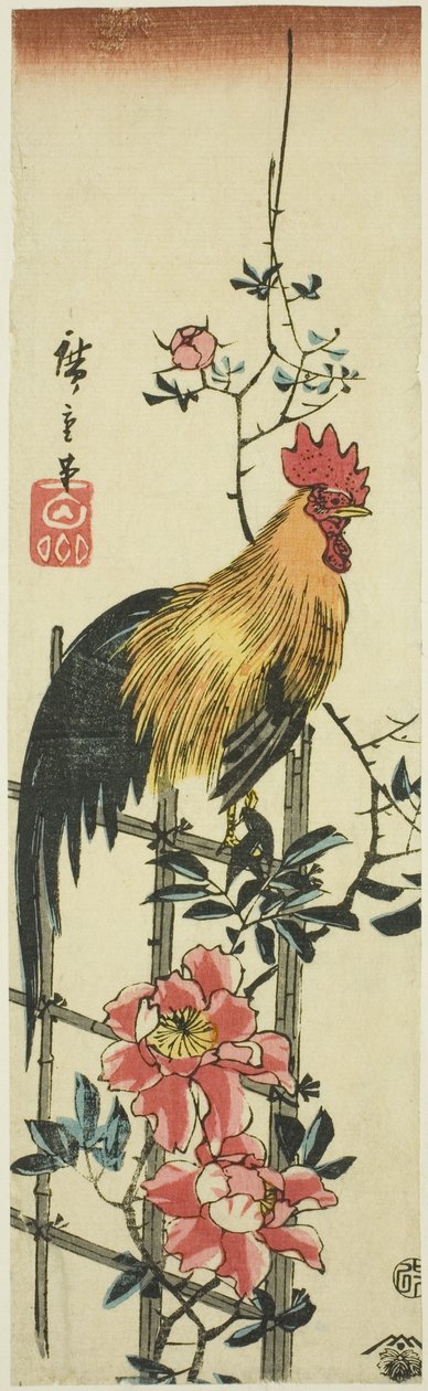 Kakas ült a rózsa rácson alkotó: Utagawa Hiroshige