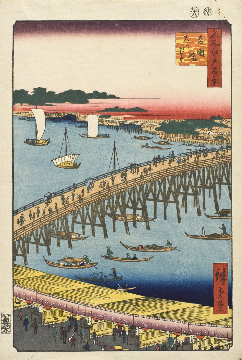 A Ryōgoku-híd és a nagy folyópart alkotó: Utagawa Hiroshige