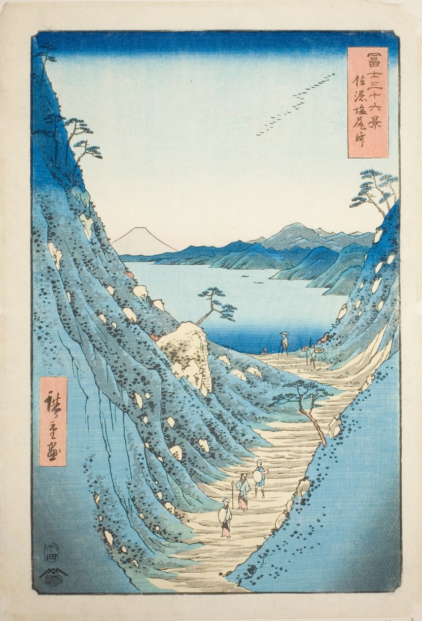 Shiojiri-hágó Shinano tartományban (Shinano Shiojiri toge), a "Harminchat kilátás a Fuji-hegyre (Fuji sanjurokkei)" sorozatból alkotó: Utagawa Hiroshige