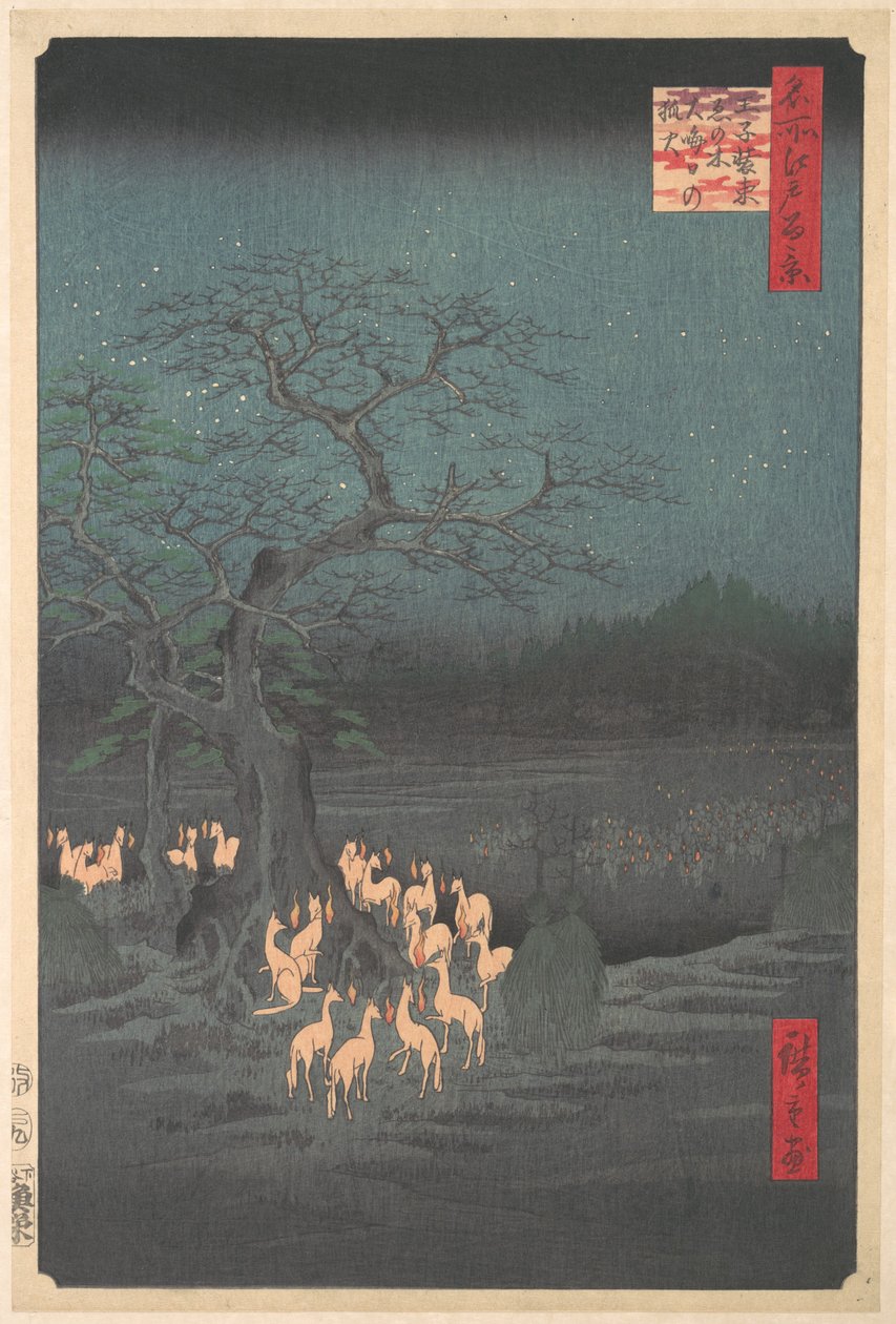 Shozokuenoki-fa Ódzsiban: rókatüzek szilveszter éjszakáján alkotó: Utagawa Hiroshige