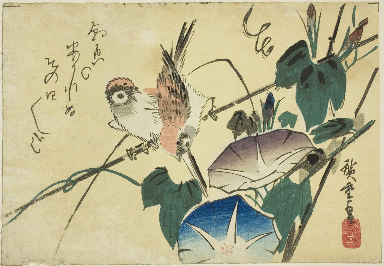 Verebek és hajnali fények alkotó: Utagawa Hiroshige