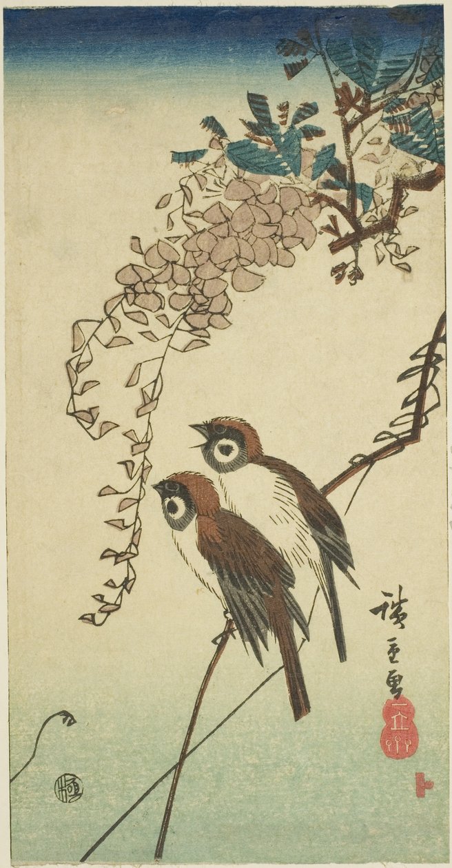 Verebek és wisteria alkotó: Utagawa Hiroshige