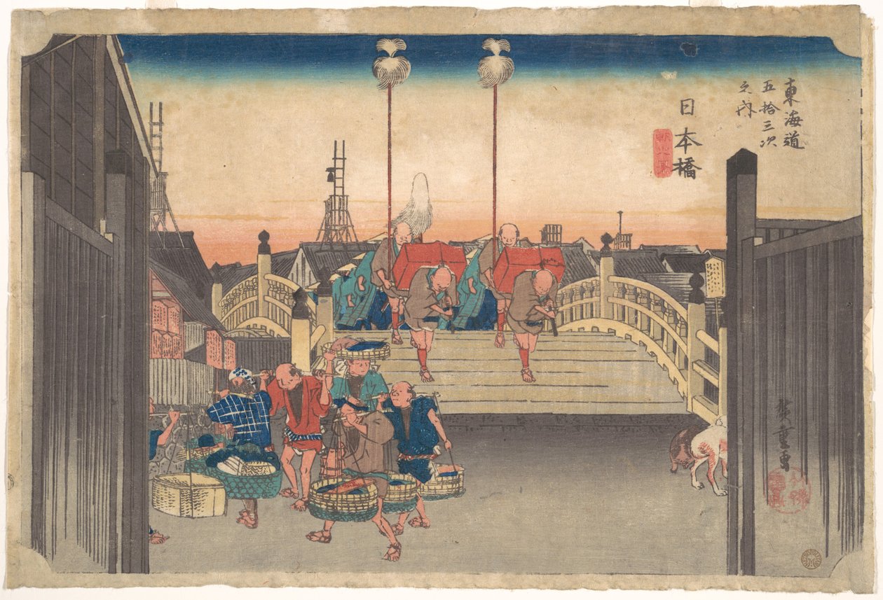 1. állomás: Reggeli kilátás Nihonbashira alkotó: Utagawa Hiroshige