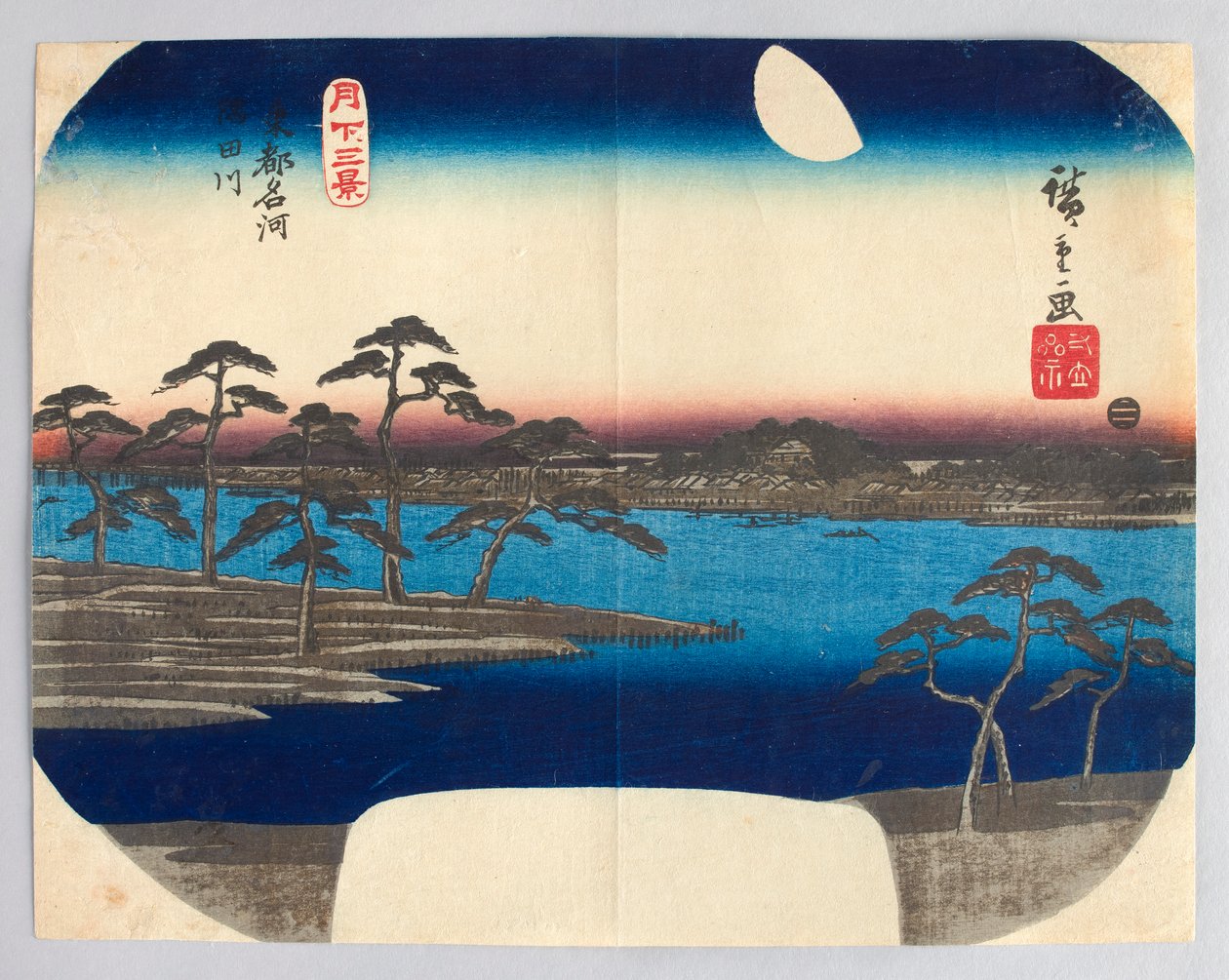 A Sumida-folyó, a keleti főváros híres folyója, a „Három holdfényes kilátás” című sorozatból alkotó: Utagawa Hiroshige