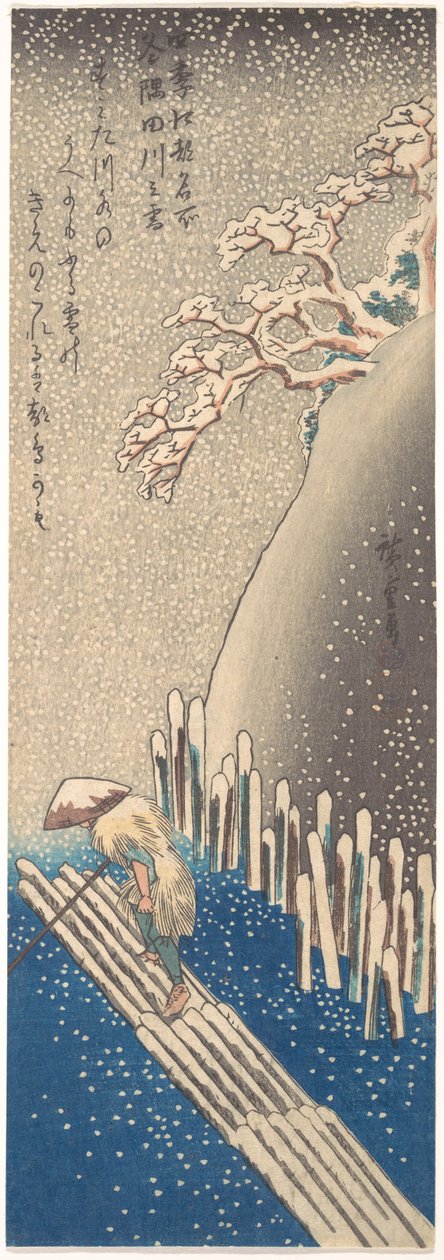 A Sumida folyó hóban, az „Edo híres helyei a négy évszakban” sorozatból alkotó: Utagawa Hiroshige