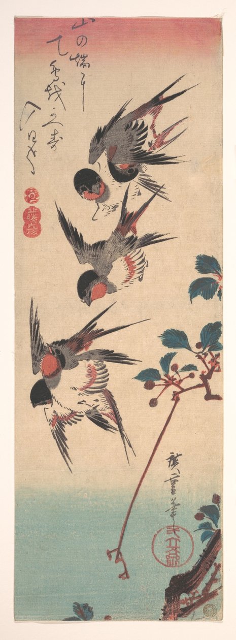 Schwalben und Wildkirsche alkotó: Utagawa Hiroshige