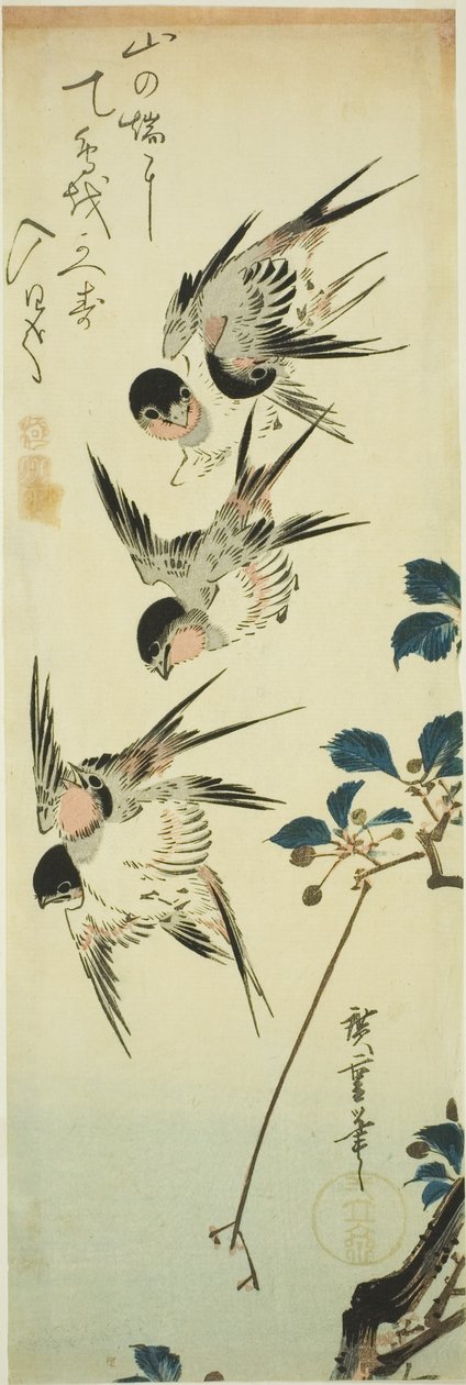 Fecskék és virágzó ág alkotó: Utagawa Hiroshige