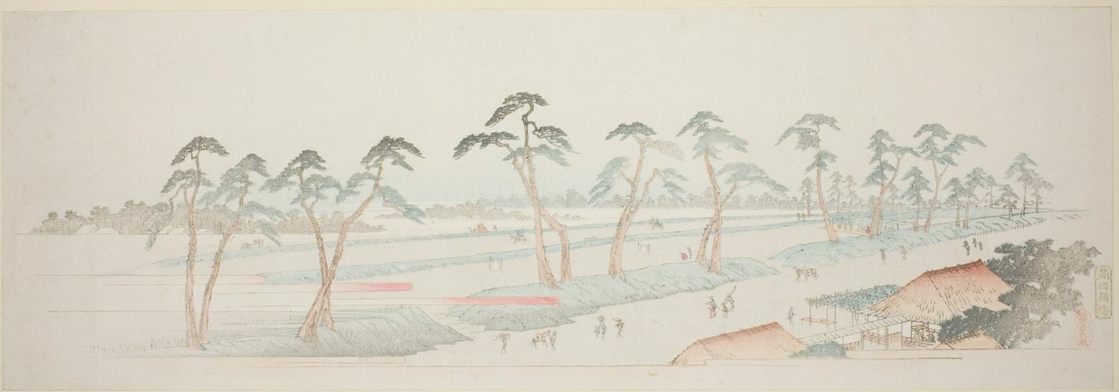 Takada Riding Grounds (Takada baba), a "Tizenhárom nézet Edo környékéről" sorozatból alkotó: Utagawa Hiroshige