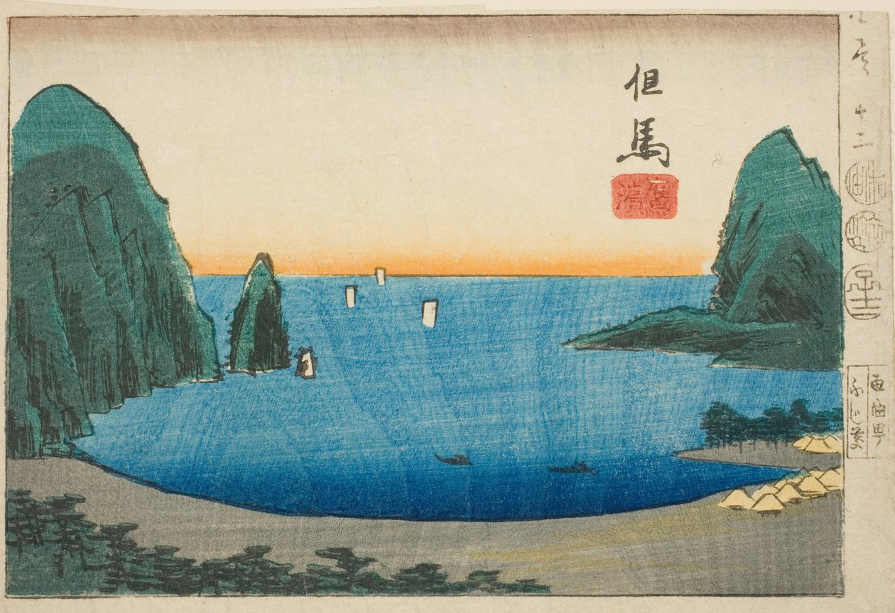 Takanohama Tajimában, a sz. 12 a "Kivágott képek a tartományokból (Kunizukushi harimaze zue)" sorozatból alkotó: Utagawa Hiroshige