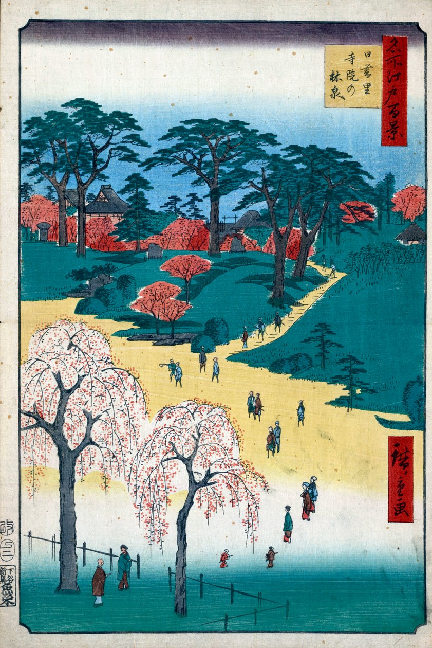 Temple Gardens Nipporiban, Edo száz híres kilátása, 1856-1858. alkotó: Utagawa Hiroshige