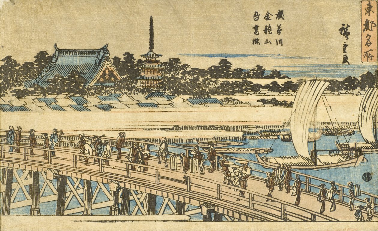 Az Aszakusza folyó, a Kinrjúzan templom és az Azuma híd alkotó: Utagawa Hiroshige