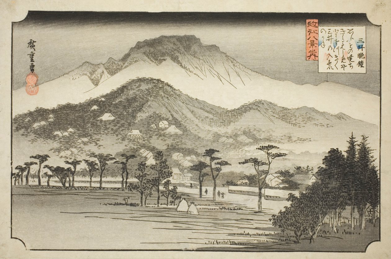 Az esti harang Miidera-ban (Mii no bansho), a "Nyolc nézet Omi tartományban (Omi hakkei no uchi)" sorozatból alkotó: Utagawa Hiroshige