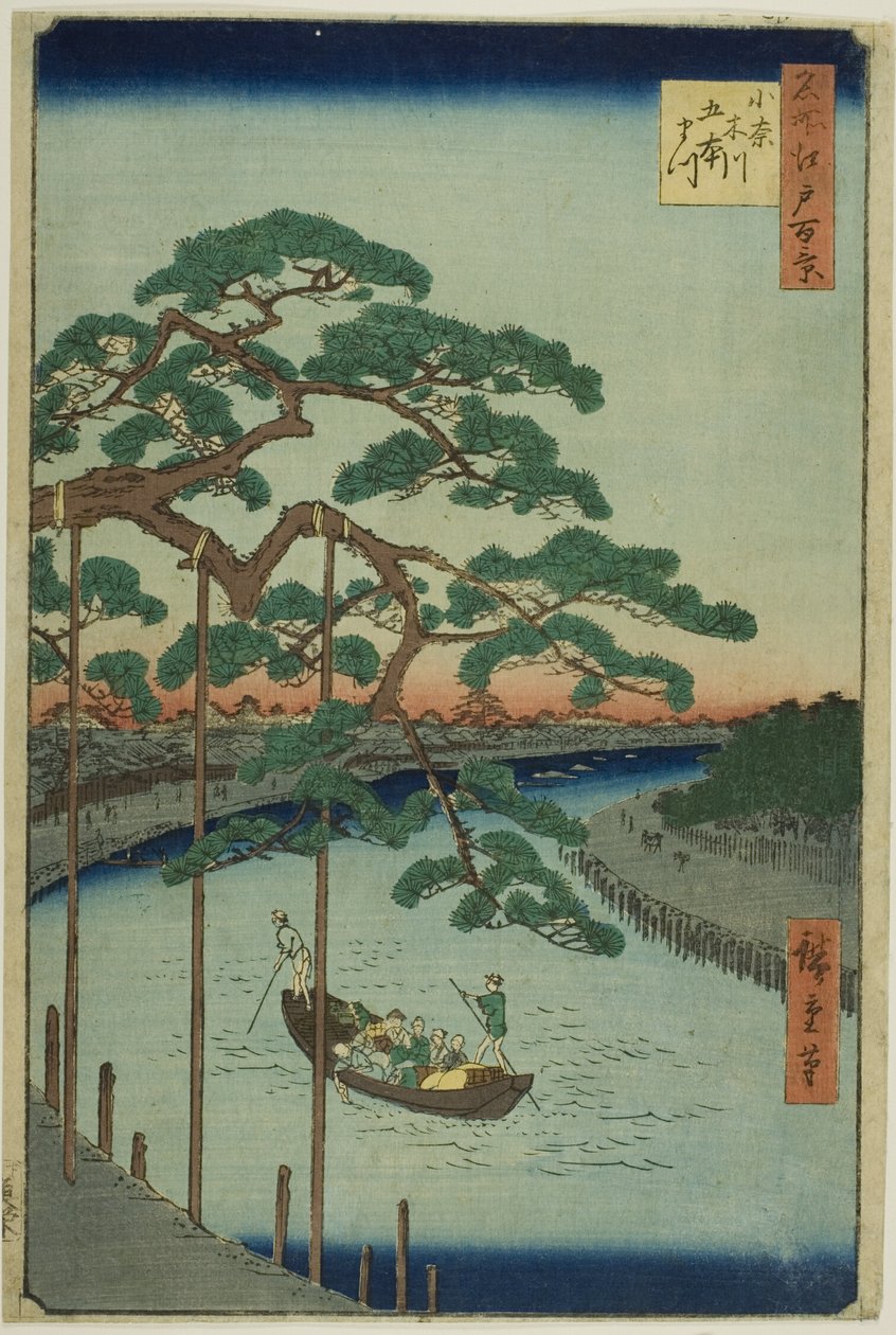 Az öt fenyő az Onagi folyón (Onagigawa Gohonmatsu), az "Edo száz híres látképe (Meisho Edo hyakkei)" sorozatból. alkotó: Utagawa Hiroshige