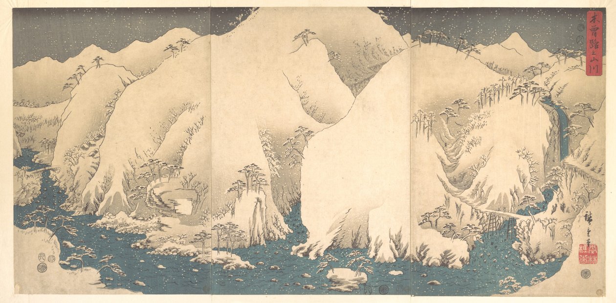 A Kiso-hegység hóban alkotó: Utagawa Hiroshige