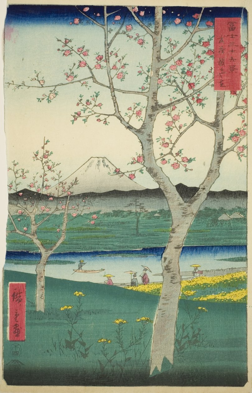 Koshigaya külvárosa Musasi tartományban (Musashi Koshigaya zai), a "Harminchat kilátás a Fuji-hegyre (Fuji sanjurokkei)" sorozatból. alkotó: Utagawa Hiroshige