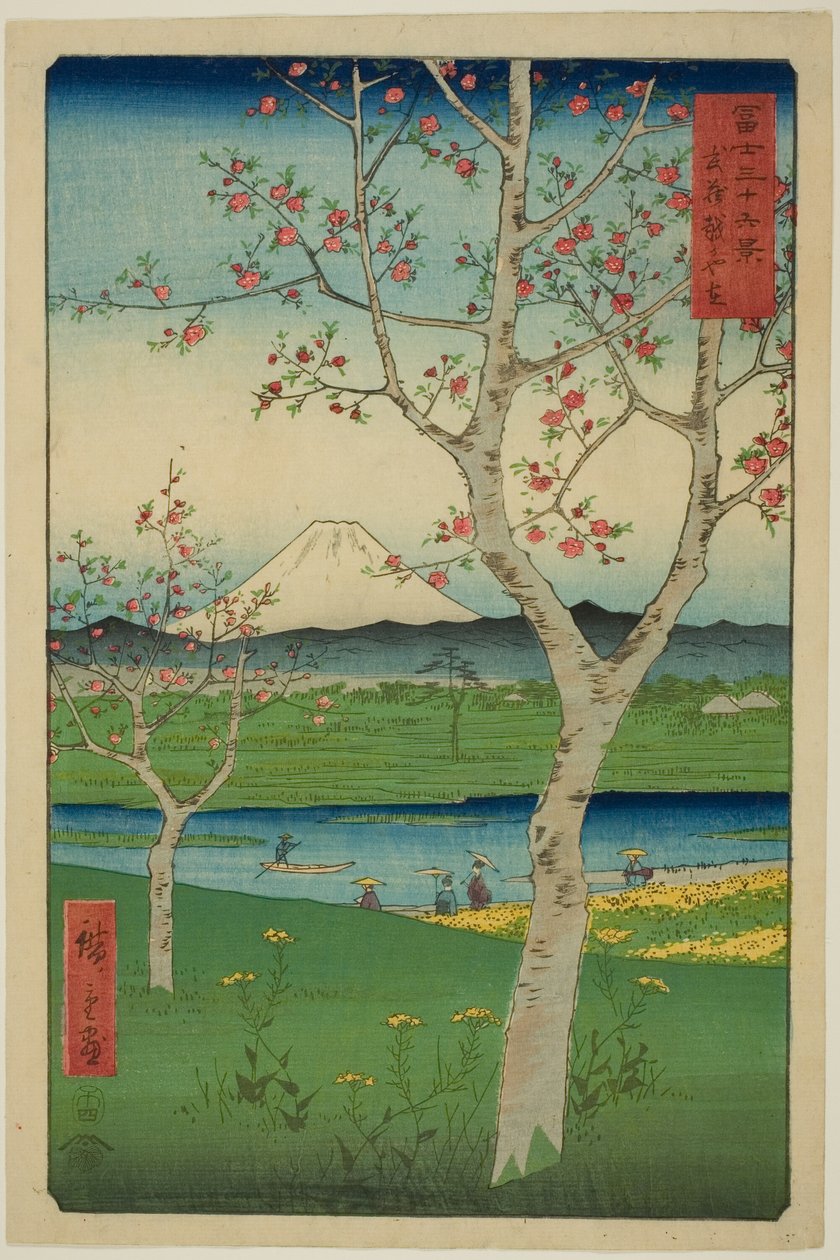 Koshigaya külvárosa Musasi tartományban (Musashi Koshigaya zai), a "Harminchat kilátás a Fuji-hegyre (Fuji sanjurokkei)" sorozatból. alkotó: Utagawa Hiroshige