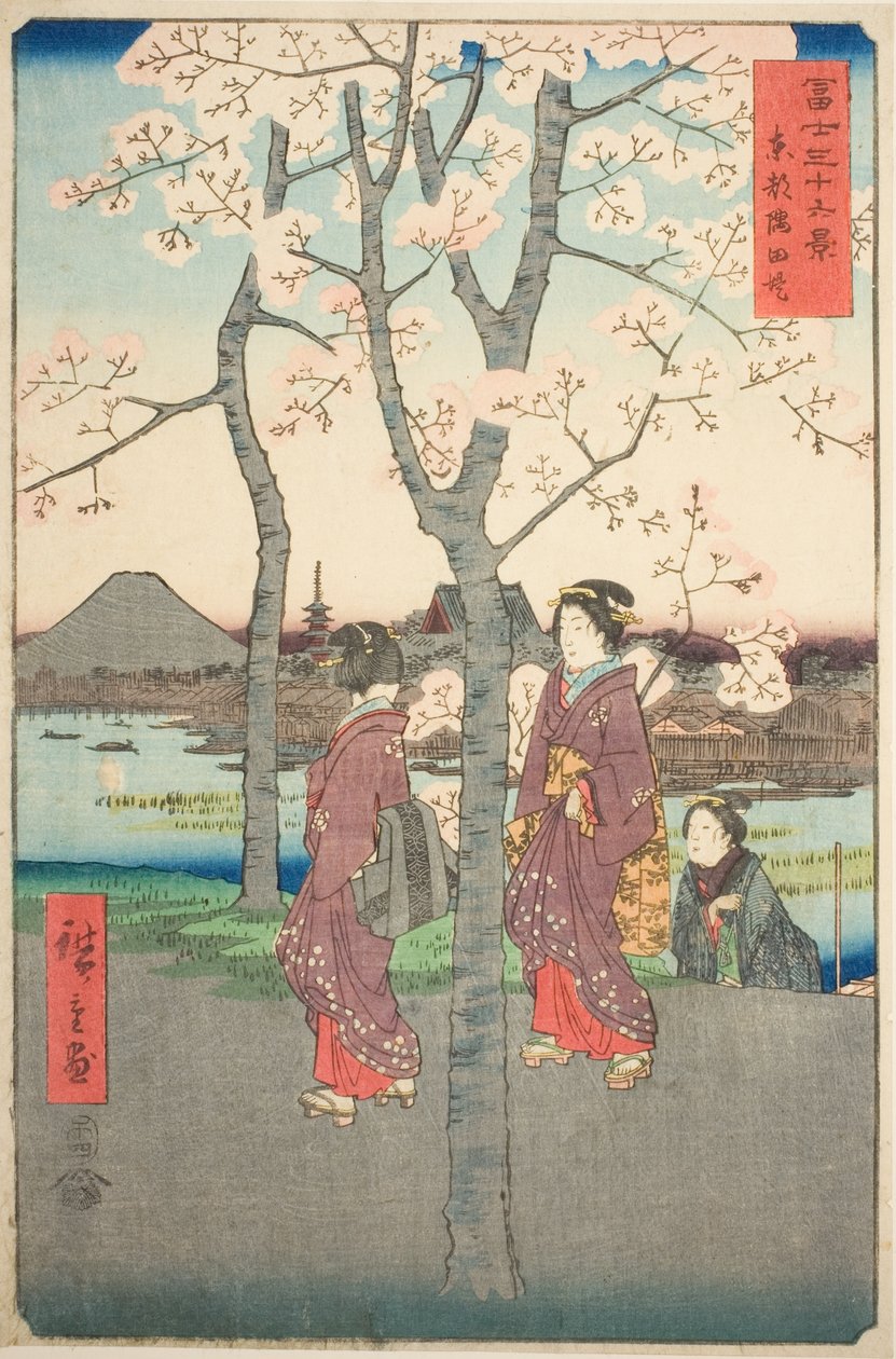 A Sumida rakpart a keleti fővárosban (Toto Sumida zutsumi), a "Harminchat kilátás a Fuji-hegyre (Fuji sanjurokkei)" sorozatból alkotó: Utagawa Hiroshige
