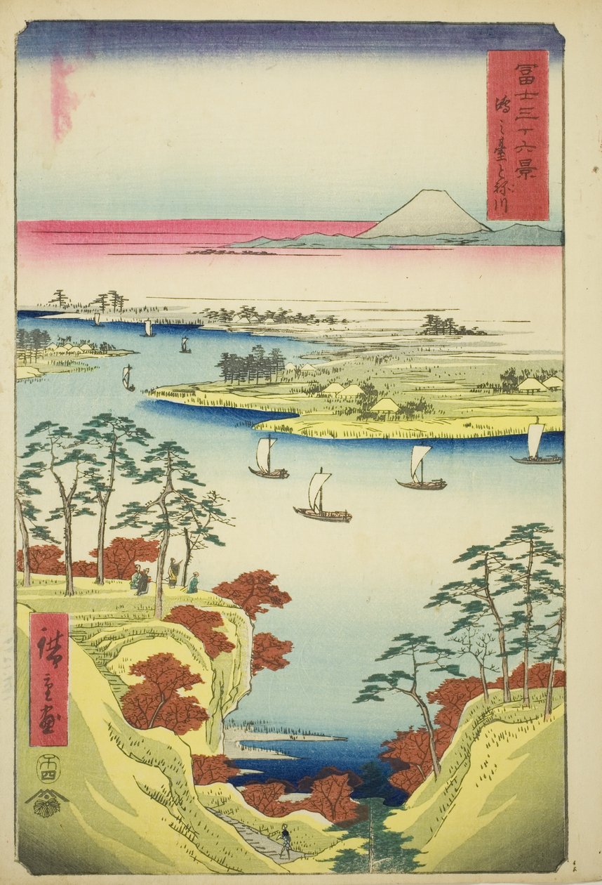 A Tone folyó Konodainál (Konodai Tonegawa), a "Harminchat kilátás a Fuji-hegyre (Fuji sanjurokkei)" sorozatból alkotó: Utagawa Hiroshige