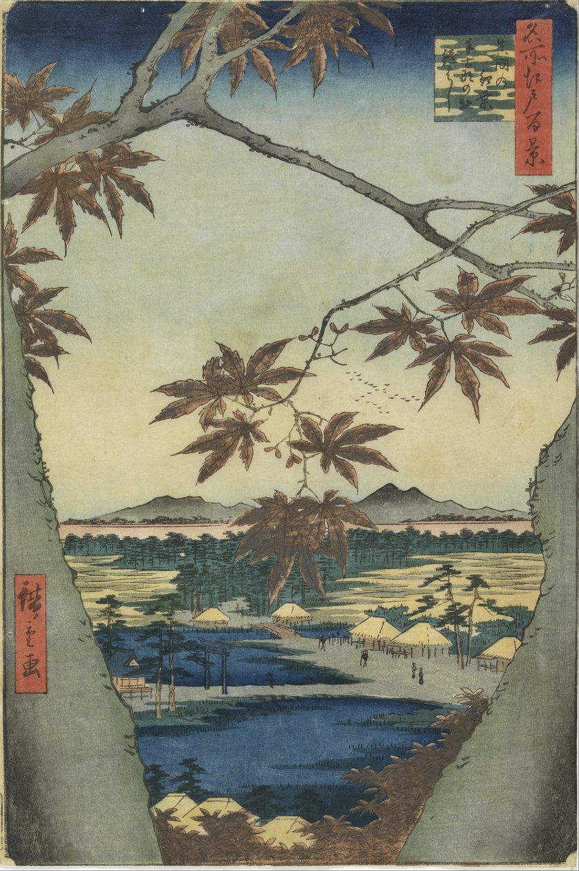 Mama juharlevelei, a Tekona-szentély és a Tsugi híd alkotó: Utagawa Hiroshige