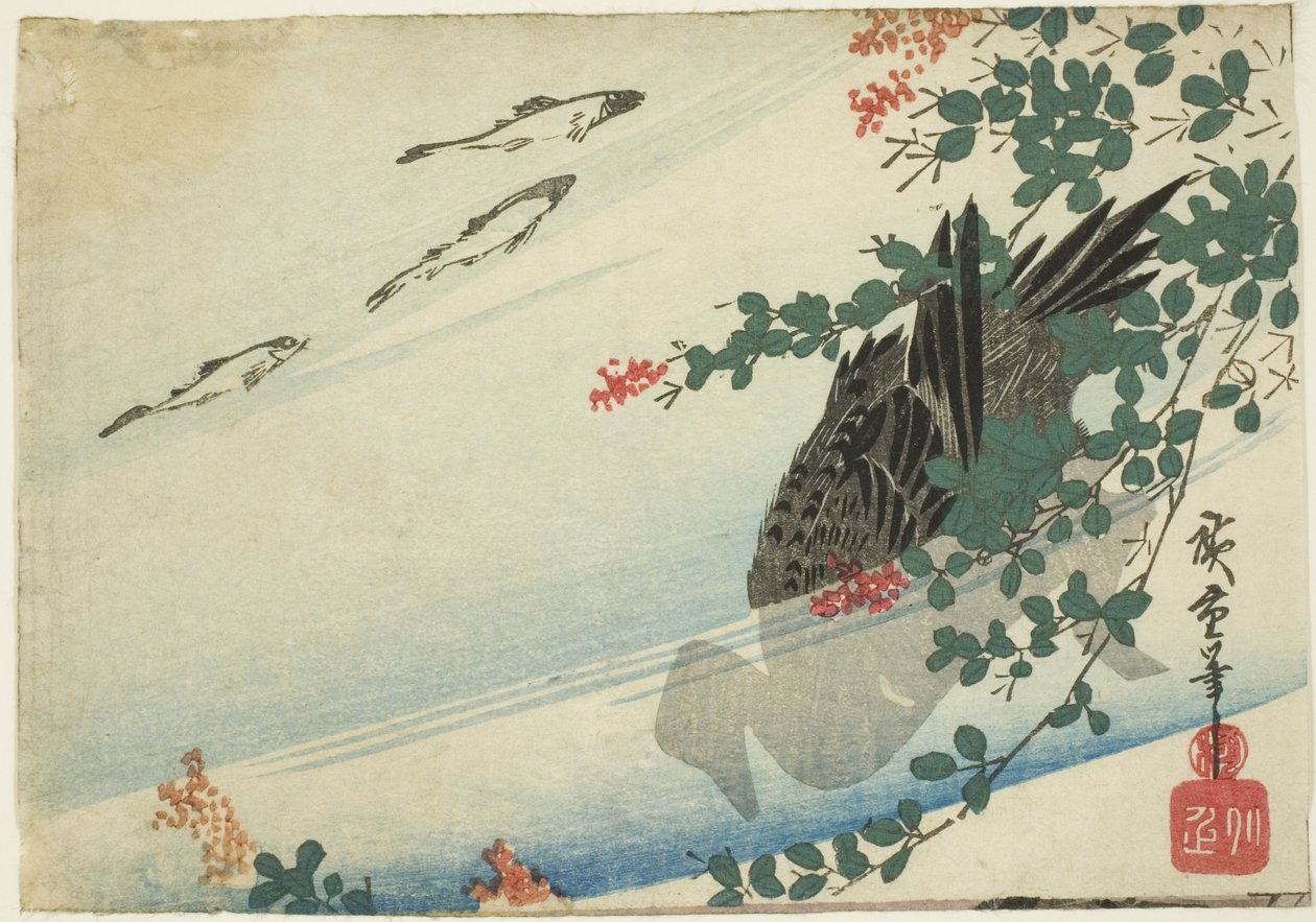 Pisztráng, kacsa és lóhere alkotó: Utagawa Hiroshige
