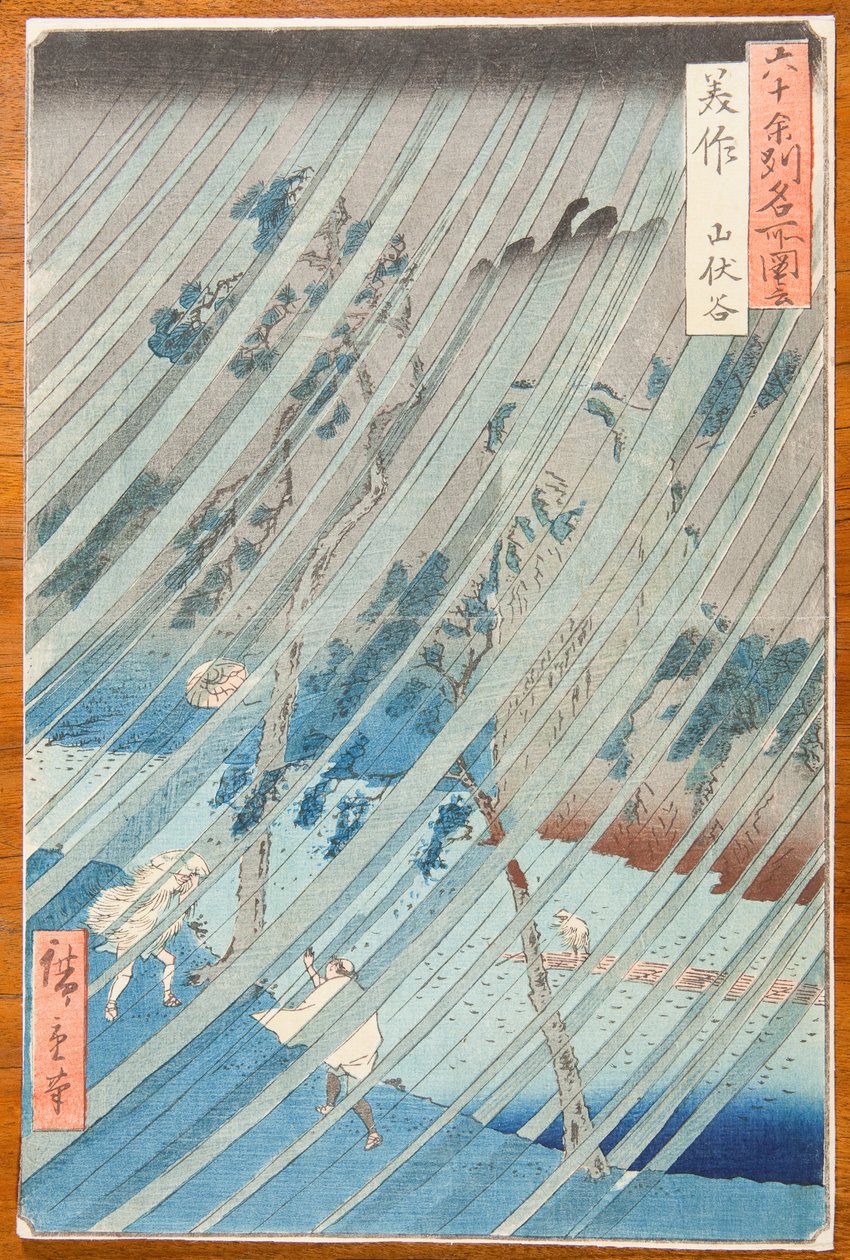 Zivatar a Yamabushi-völgyben, Mimasaka tartományban / Mimasaka. Yamabushidani, a „Hatvanvalahány tartomány híres helyeinek látképei” című sorozat 46. táblája / Rokuju yoshu meisho zue alkotó: Utagawa Hiroshige