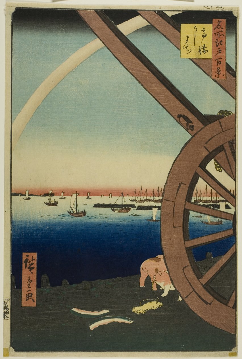 Ushimachi Takanawában (Takanawa Ushimachi), a "Száz híres nézet Edóról (Meisho Edo hyakkei)" sorozatból. alkotó: Utagawa Hiroshige