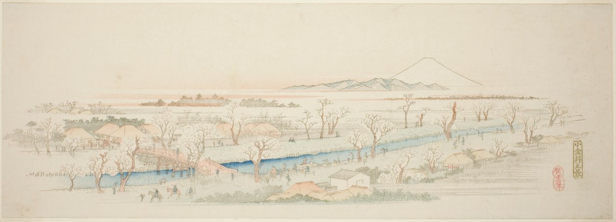 Koganei (Koganei no kei) kilátása Edo külvárosának híres nézeteinek cím nélküli sorozatából alkotó: Utagawa Hiroshige