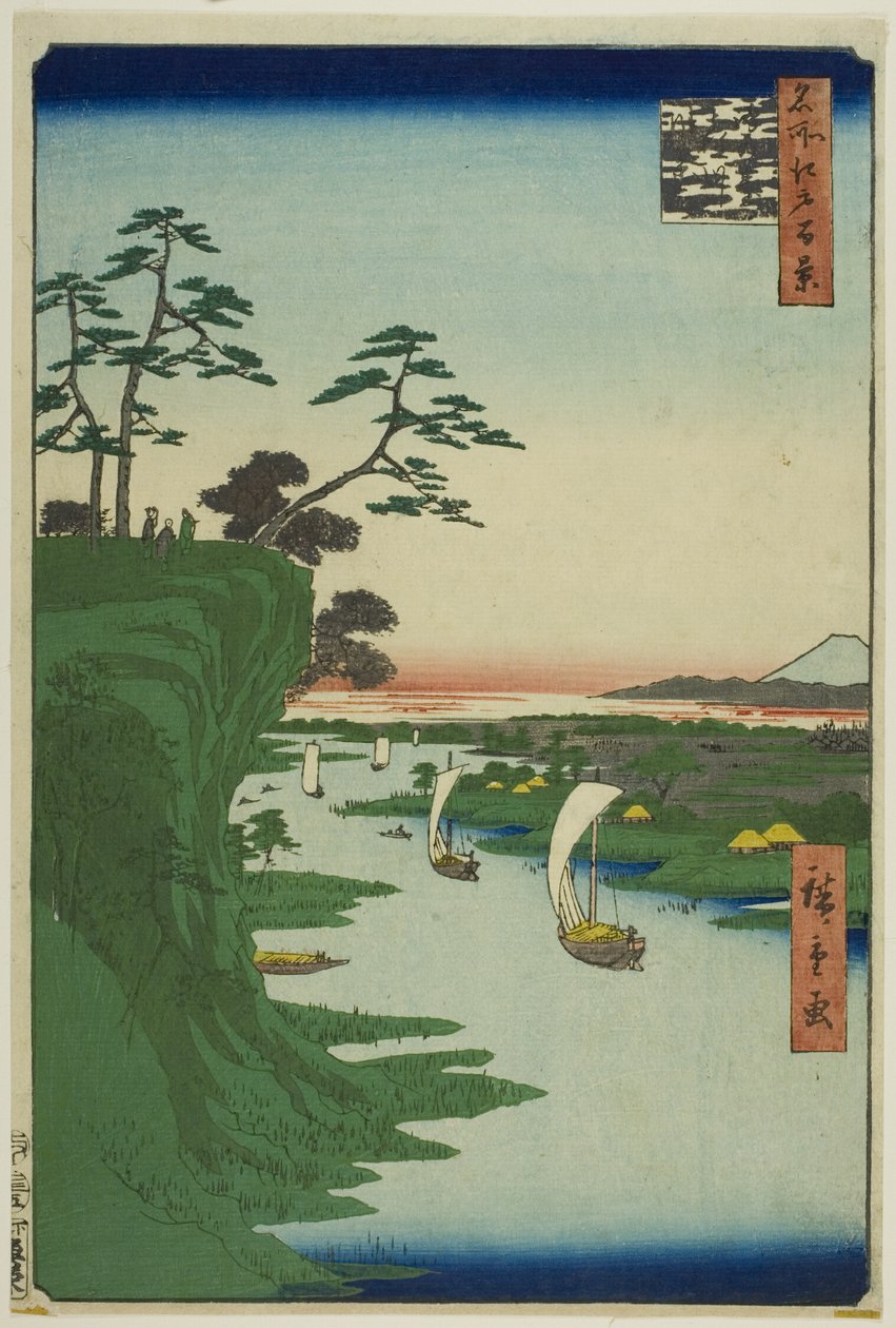 Konodai és a Tone folyó látképe (Konodai Tonegawa fukei), az "Edo száz híres látképe (Meisho Edo hyakkei)" sorozatból. alkotó: Utagawa Hiroshige