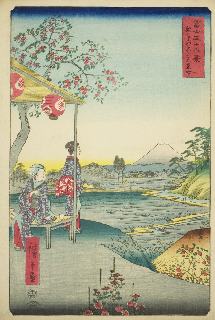 Kilátás a Fudzsi-hegyre a Zoshigaya-i teaházból (Zoshigaya Fujimi chaya), a „Harminchat kilátás a Fudzsi-hegyre (Fuji sanjurokkei)” sorozatból. alkotó: Utagawa Hiroshige