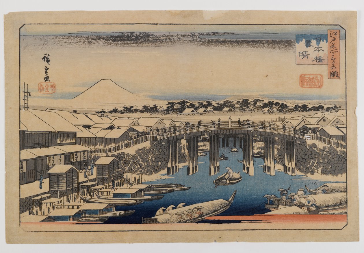 Kilátás a Nihonbashi-hídra, Edo (Edo Meisho) (fatömbnyomat, színes papíron) alkotó: Utagawa Hiroshige