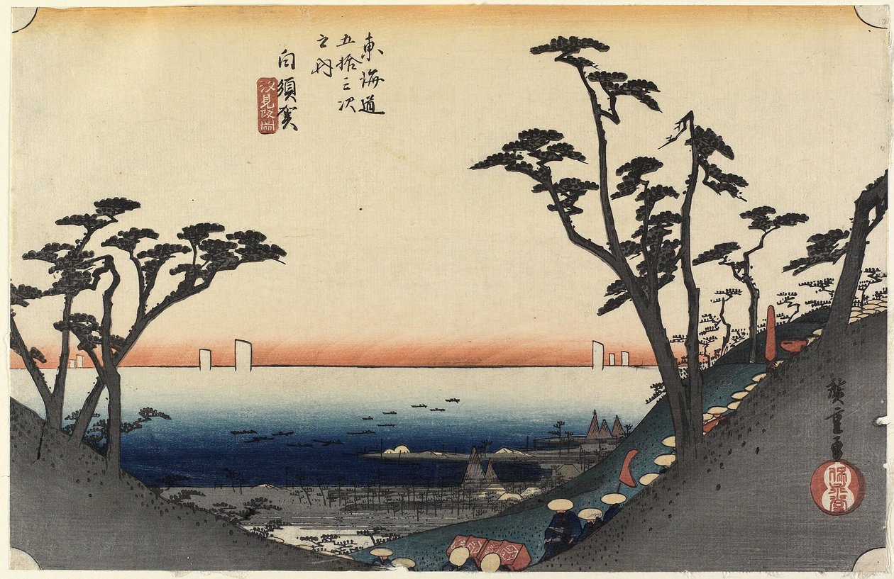 A Shiomi lejtő látképe, Shirasuga, 1833 körül. alkotó: Utagawa Hiroshige