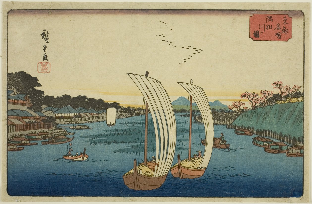 Kilátás a Sumida folyóra (Sumidagawa no zu), a "Híres helyek a keleti fővárosban (Toto meisho)" sorozatból alkotó: Utagawa Hiroshige