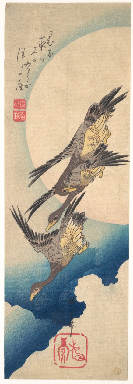 Telihold alatt repülő vadludak alkotó: Utagawa Hiroshige