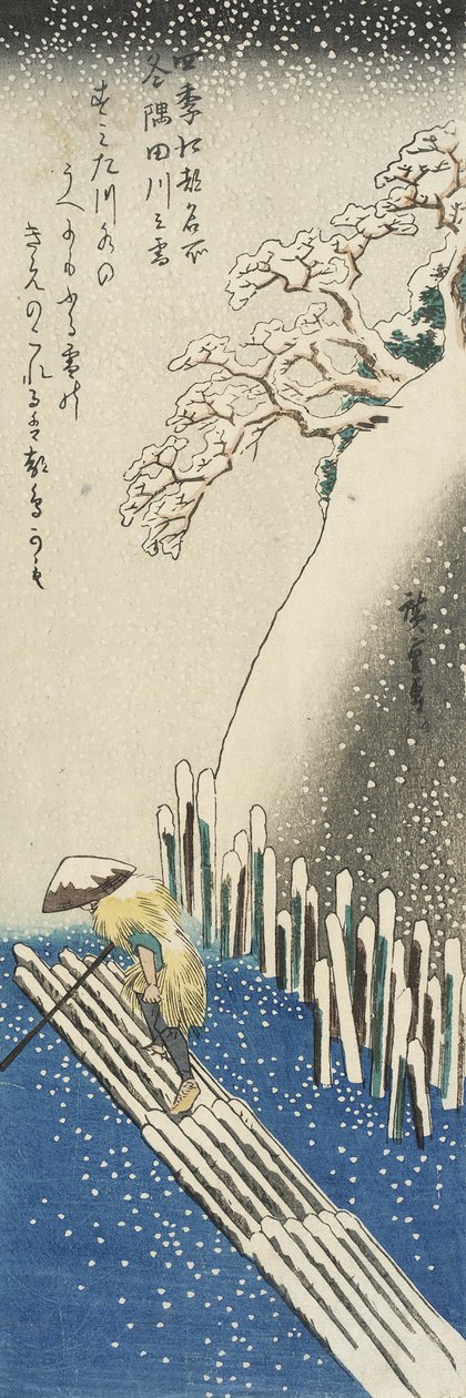 Tél: a Sumida folyó hóban alkotó: Utagawa Hiroshige