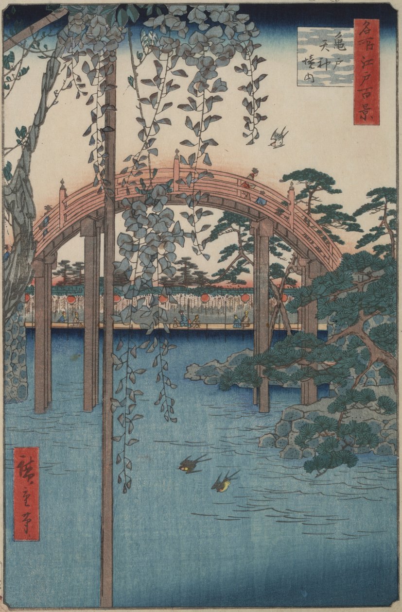 Wisteria a Kameido Tenjin szentélyben az Edo száz híres képe című sorozatból alkotó: Utagawa Hiroshige