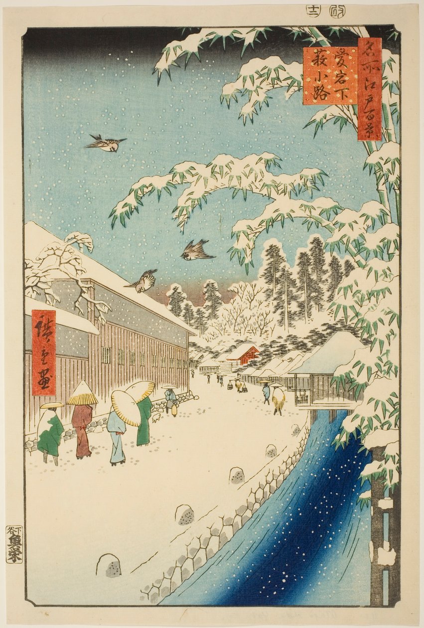 Yabu utca az Atago-domb (Atagoshita yabukoji) lábánál, az „Edo száz híres képe (Meisho Edo hyakkei)” sorozatból. alkotó: Utagawa Hiroshige