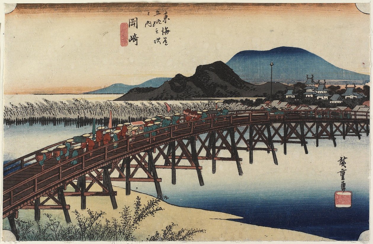 Yahagi B Ri dge, Okazaki, c. 1833 alkotó: Utagawa Hiroshige