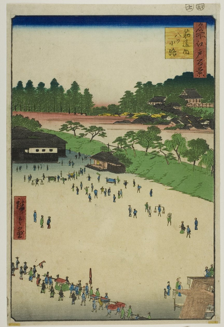 Yastukoji, a Sujikai kapun belül (Sujikai-uchi Yatsukoji), az "Edo száz híres látképe (Meisho Edo hyakkei)" sorozatból. alkotó: Utagawa Hiroshige