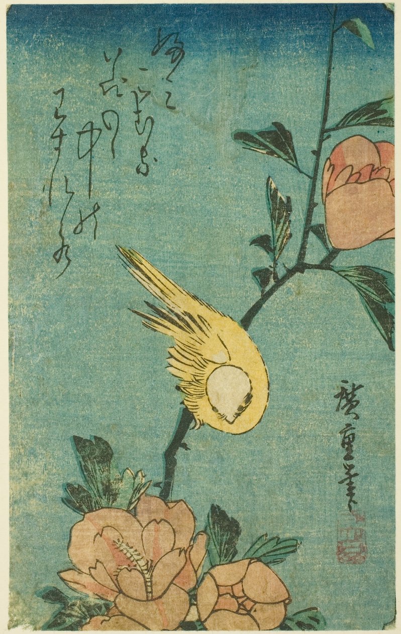 Sárga madár és hibiszkusz alkotó: Utagawa Hiroshige