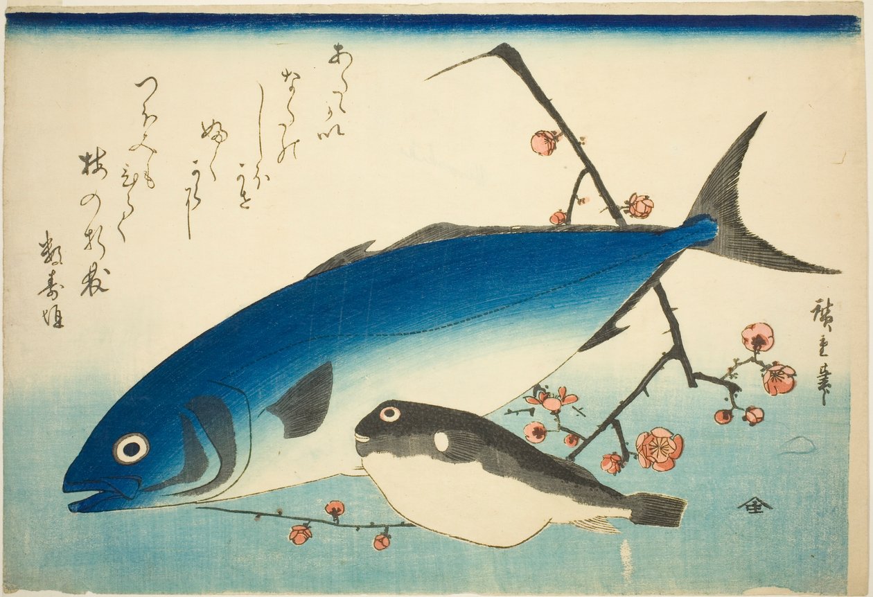Sárgafarkú, blowfish és szilvaág alkotó: Utagawa Hiroshige