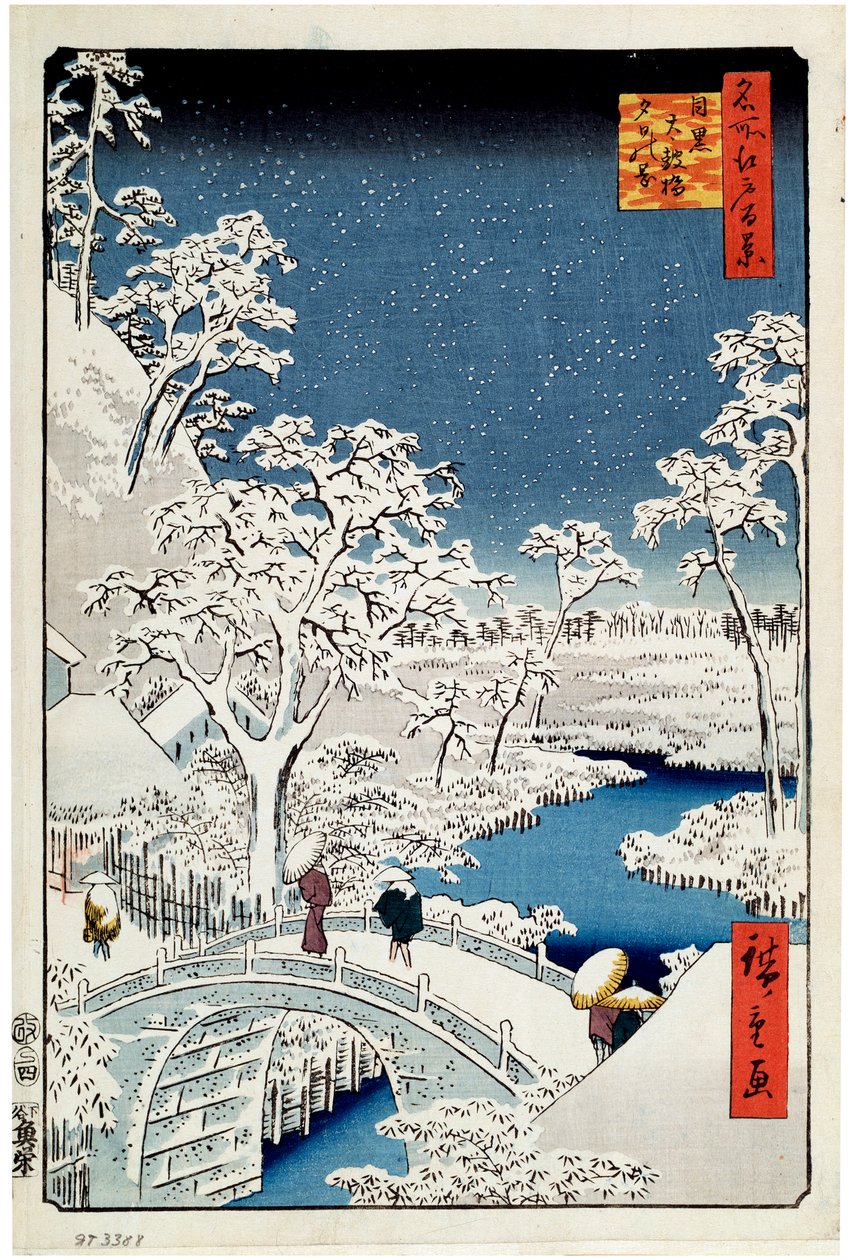 Yuhi-hegy és a dobhíd Meguronál Edo száz híres kilátása, 1856-1858. alkotó: Utagawa Hiroshige