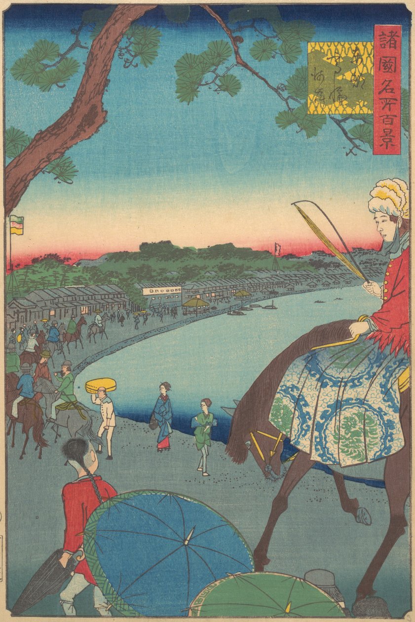 Külföldiek lovagolnak a part mentén Takanawában, a keleti fővárosban, 1861. 9. hónap. alkotó: Utagawa Hiroshige II