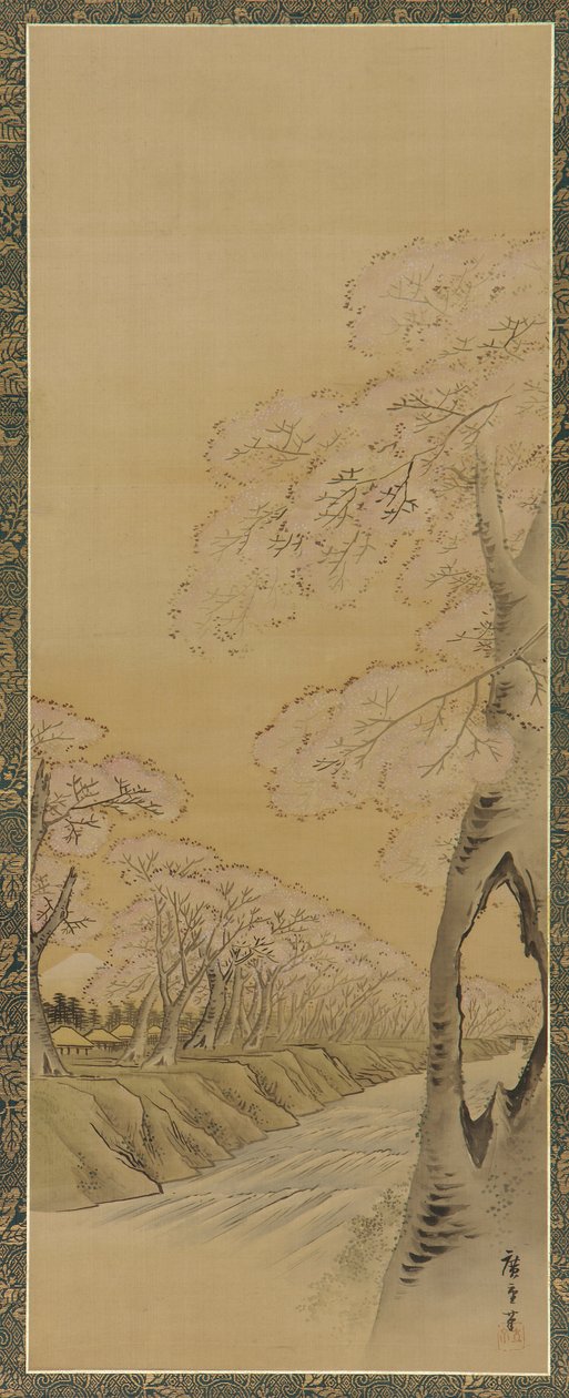 Táj: virágzó cseresznyefák a patak partján, Edo-korszak, 1615-1868. alkotó: Utagawa Hiroshige II