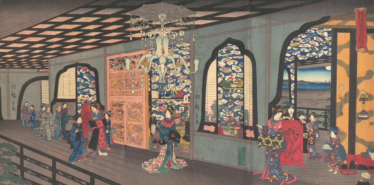 A Gankiro Teaház felső emelete Yokohamában, 1860. negyedik hónapja. alkotó: Utagawa Hiroshige II